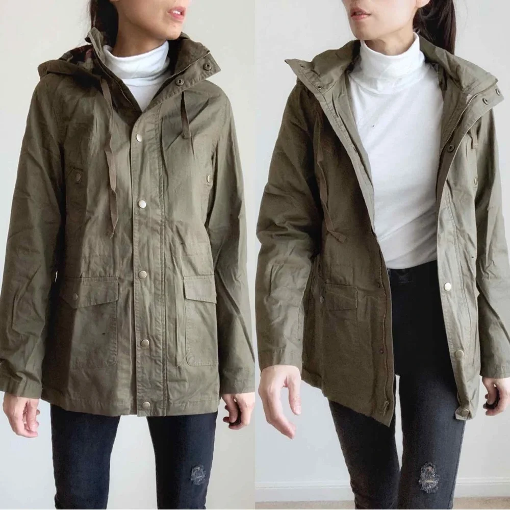 Olive Cargo Utility Jacket with Pockets and Drawstring Waist - Picture 3 of 9